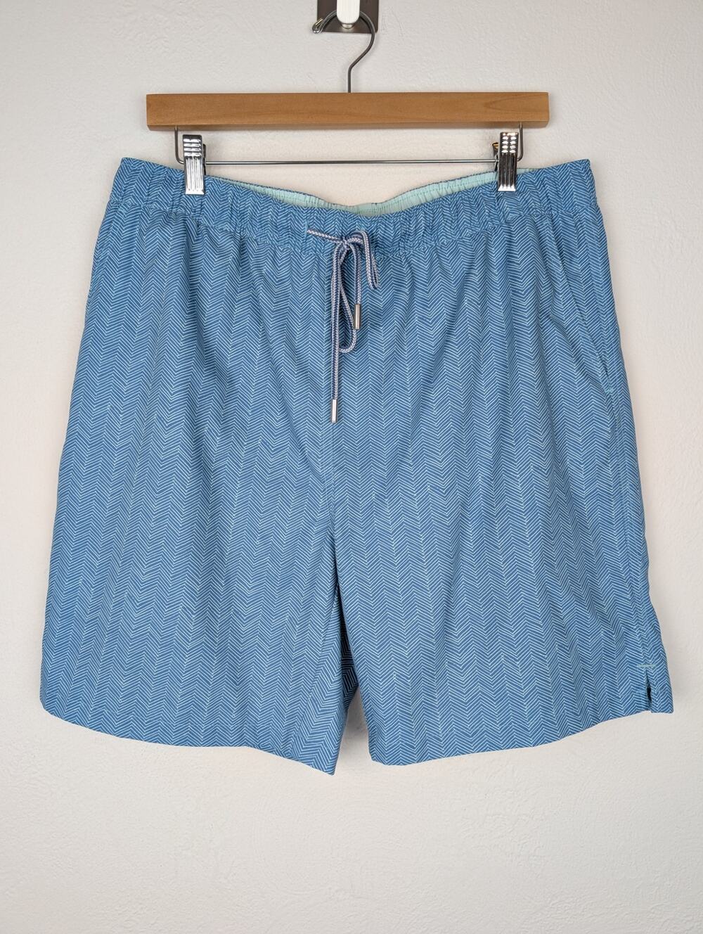 Peter Millar Swim Shorts Trunks Seaside Collection Herringbone Beach Blue Size L